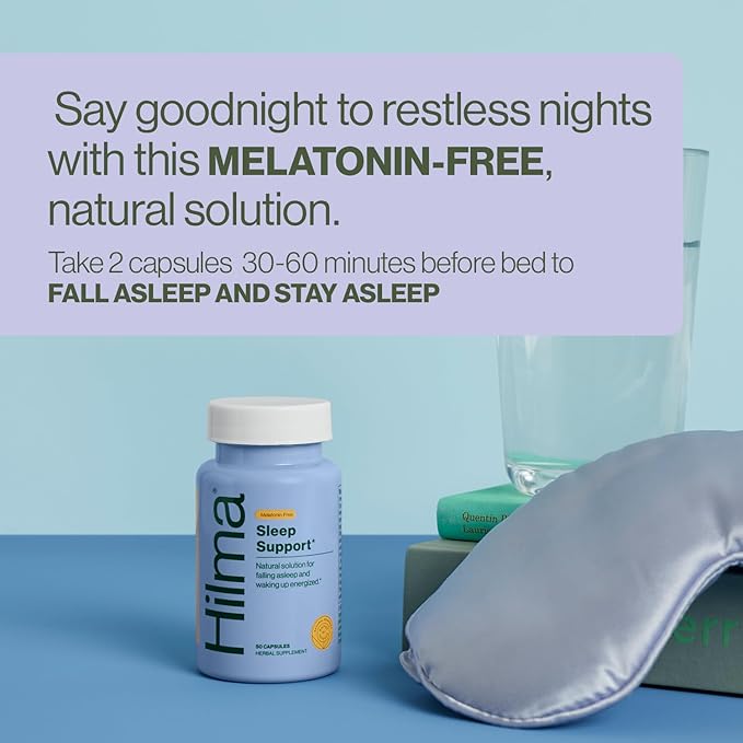 Hilma Sleep Aid Formulated with Magnesium & L-Theanine, Natural Sleep Aids for Adults to Help You Fall Asleep and Stay Asleep Melatonin-Free, Non-Drowsy Next Day Formula, 50 Vegan Capsules