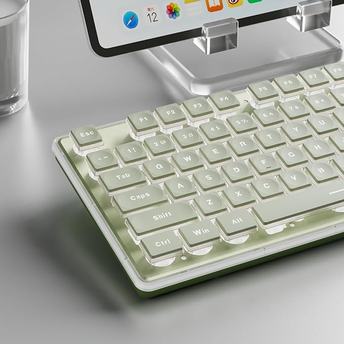 EWEADN F98 Wired Keyboard with Smart Display & Knob,98 Keys Aesthetic Computer Keyboards,Metal Panel,Cute Wired Cream Membrane Keyboard for Windows/PC-Green