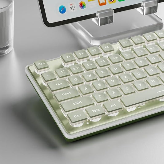 EWEADN F98 Wired Keyboard with Smart Display & Knob,98 Keys Aesthetic Computer Keyboards,Metal Panel,Cute Wired Cream Membrane Keyboard for Windows/PC-Green