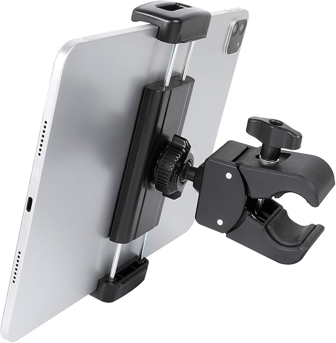 Tablet Holder Clamp Mount, iPad Holder for Treadmill, Spin Bike, Stroller, Indoor Cycling, Stationary Bicycle, Compatible with iPad Pro 12.9 Mini, Galaxy Tabs, Kindle, iPhone(4.7-13”)