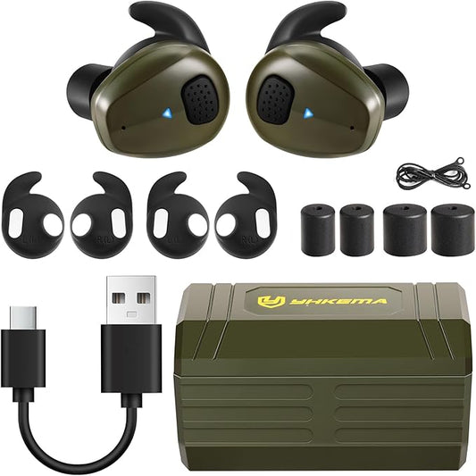 Electronic Shooting Earbuds - Ear Hearing Protection NRR 28dB Bluetooth 5.3 Noise Cancelling & Sound Amplification - Rechargeable Case for Hunting and Range(Green)