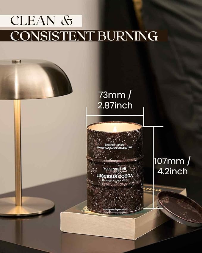 M&SENSE Luscious Cocoa Scented Candles Natural Non Toxic, Aromatherapy Candle for Stress Relief Meditation Relaxing, Housewarming Gifts for Women Men, 11.3oz 70 Hour Long Burning