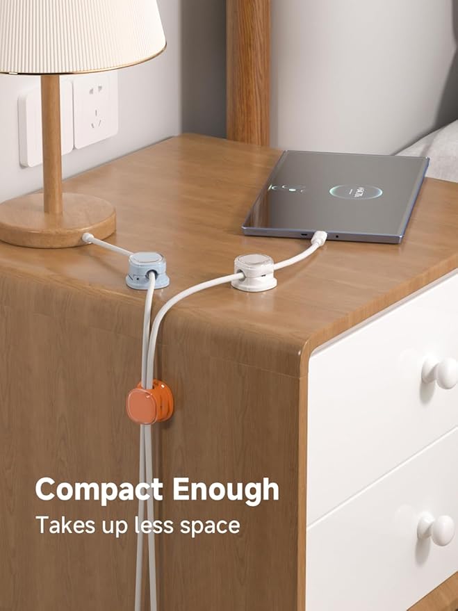 Magnetic Cable Clips, Adjustable Cord Holder Management, Adhesive Wire Keeper Organizer for Home Office Desk Phone PC Car Wall Desktop Nightstand Appliance (9-PCS White_Orange_Blue)