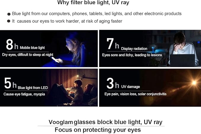 VOOGLAM Stylish Rectangle Blue Light Blocking Glasses for Women Anti Eyestrain Dry Eyes Eyewear Sienna