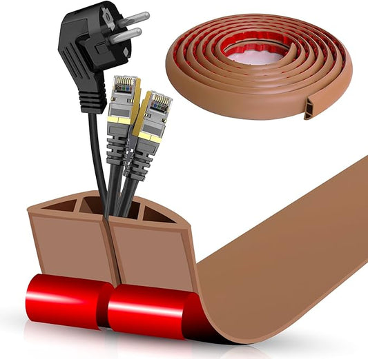 Floor Cord Cover Self Adhesive Cord Hider,10FT Cable Management, Extension Strip Protector for Wires, Prevent Cable Trips for Offices, Gyms, Exhibitions Cavity:0.51"(W) x 0.3"(H) Brown