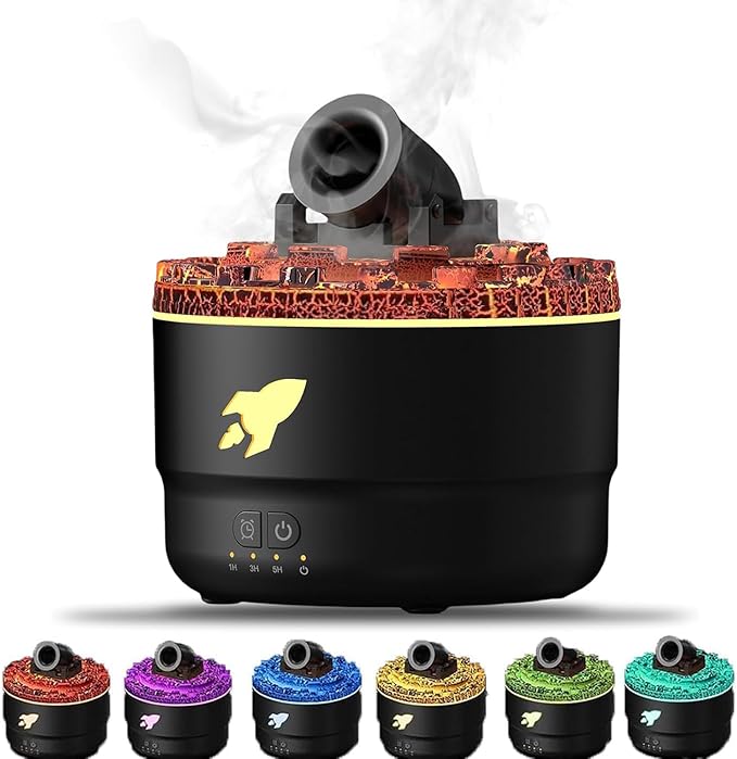Cannon Blast Aroma Humidifiers, 7 Color LED Volcanic Humidifiers Diffuser, 2 Mode Creative Turret Cool Mist Air Aromatherapy Humidifier, Gifts for Boys Girls Bedroom (Black)