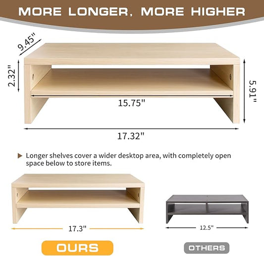 Monitor Stand Riser, 2 Tier Computer Stand, Desk Organizers and Accessories, Desktop Shelf with Storage for TV Screen PC Printer (Oak-18.9inch)