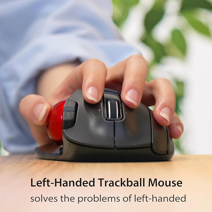 ELECOM EX-G Left Handed Trackball Mouse, 2.4 GHz USB Wireless, Ergonomic, Thumb Control, Tracking Roller Ball, 6 Programmable Buttons, Tilt Scroll