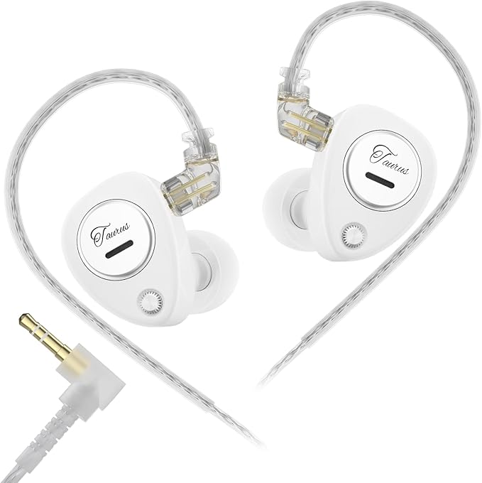 KZ Taurus in Ear Monitor IEM Earbuds, Dual 8mm Dynamic Drivers for Powerful Bass in Ear Headphones, Comfortable Fit iems for Gaming, 2-Pin Gold-Plated Wired Earbuds for Singers (White, no Mic)