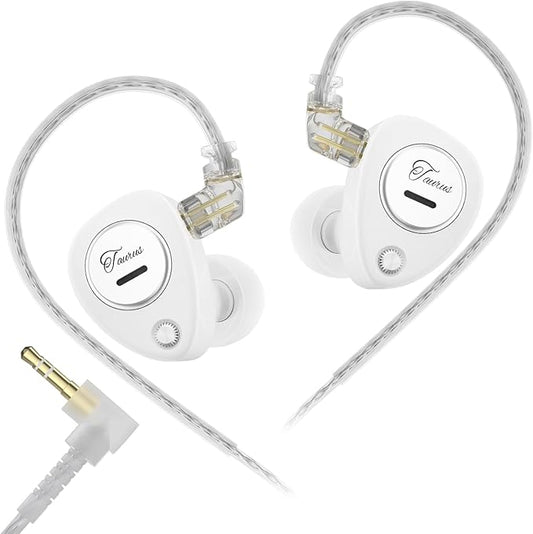 KZ Taurus in Ear Monitor IEM Earbuds, Dual 8mm Dynamic Drivers for Powerful Bass in Ear Headphones, Comfortable Fit iems for Gaming, 2-Pin Gold-Plated Wired Earbuds for Singers (White, no Mic)