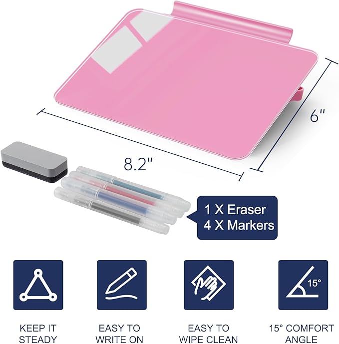 TSJ OFFICE Small Desktop Whiteboard - Glass Dry Erase Board 8 X 6 Inches Tabletop Easel Whiteboard with Stand, Desk Board Buddy for Artist, Teacher and Student
