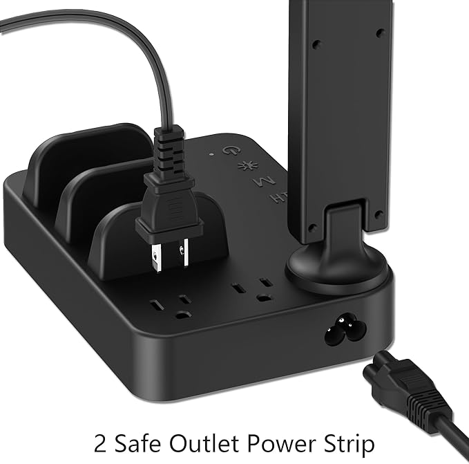 Drevet LED Desk Lamp with Charging Station, Desk Light with 3 USB C Chargers and 2 AC Power Outlets, 3 Lighting Mode, 3 Level Brightness,1H Timer, Touch Control, Eye-Caring Home Office Foldable Lamp