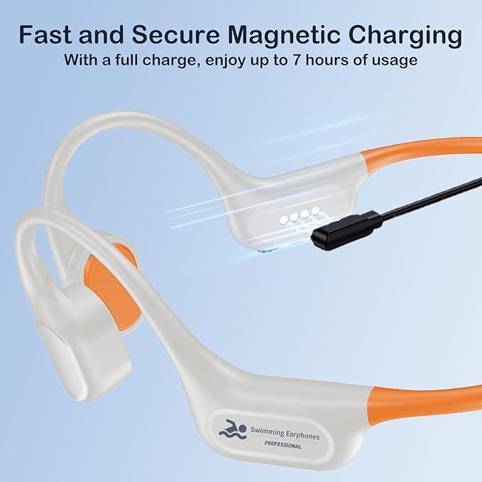 Swimming Headphones IP68 Waterproof, Open Ear Bone Conduction Headphones Bluetooth 5.4 with 32GB MP3 Player, Secure Comfort Underwater Swim Earbuds for Jogging Cycling Fitness-SurfAudio(Orange)