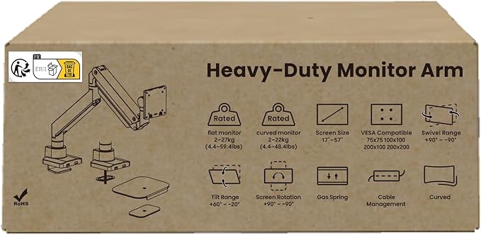 PUTORSEN 17-57 Inch Ultrawide Monitor Arm and TV Desk Mount,up to 59.4 lbs, Premium Aluminum Single Monitor Arm Desk Mount with Gas Spring, Steel Reinforcement Plate, VESA 75x75 to 200x200