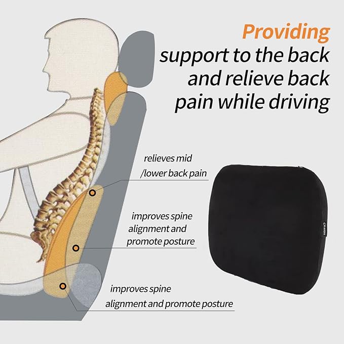 Emulsion Lumbar Support Pillow for Car Driving Seat Relax Soft Lower Back Support Home Office Chair Cushion Desk Accessories Waist Pain Relief Black
