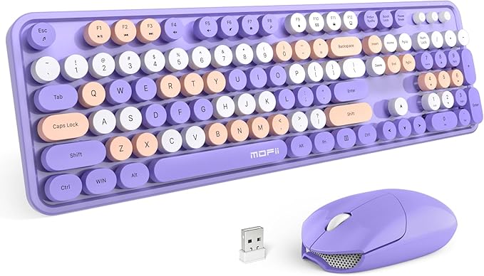 MOFii Wireless Keyboard Mouse Combo, Colorful Typewriter Full-Sized Keyboard and 2.4GHz USB Connected Mouse for Office Computer, Desktop, Laptop, PC, Windows 7/8/10 (Purple)