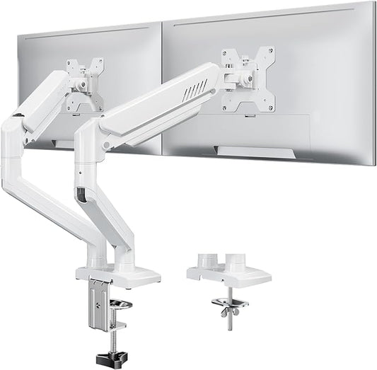 Dual Monitor Stand fits up to 32 inch, 4.4-22 lbs Computer Screens, Dual Monitor Desk Mount Height Adjustable, Monitor Arms for 2 Monitors, Home Office VESA Mounts with Gas Spring, Freelift White