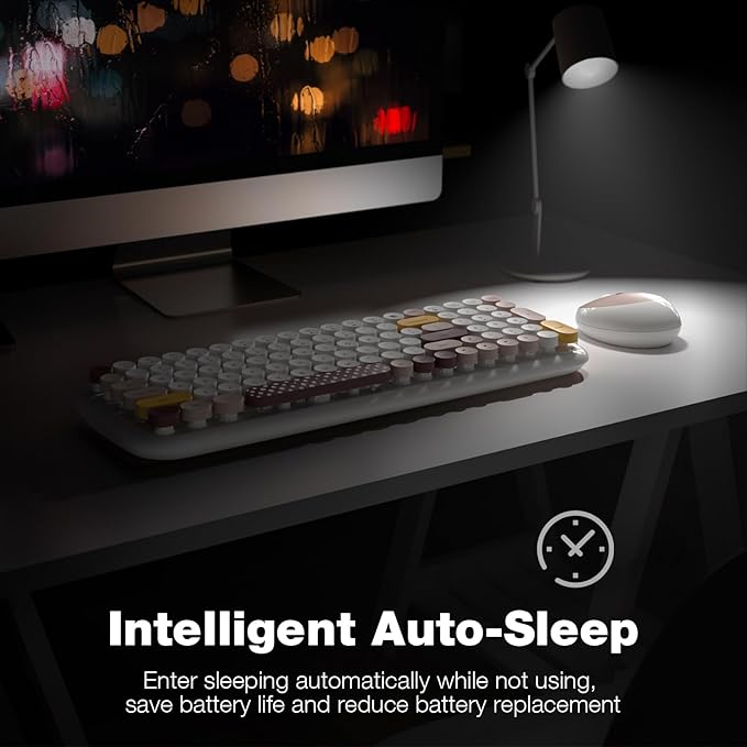 MOFII Wireless Keyboard and Mouse, Typewriter Full Size Keyboard with Number Pad and 2 in 1 USB Connected Mouse for Mac, Windows 7/8/10, Laptop, Desktop, PC, Computer (Off-White)