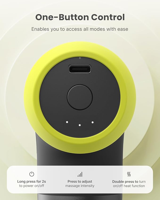 RENPHO Mini Thermal Massage Gun with Heat, Percussion Massager Gun Portable, Color Silicone Sleeves Travel Size with Carry Case, Neon Green