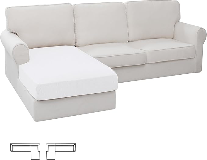 Easy-Going Stretch Sectional Couch Covers 1 Piece Chaise Lounge Slipcover L Shape Separate Cushion Couch Seat Chaise Cover for Both Left/Right Sectional Couch Snow White