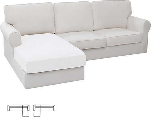 Easy-Going Stretch Sectional Couch Covers 1 Piece Chaise Lounge Slipcover L Shape Separate Cushion Couch Seat Chaise Cover for Both Left/Right Sectional Couch Snow White