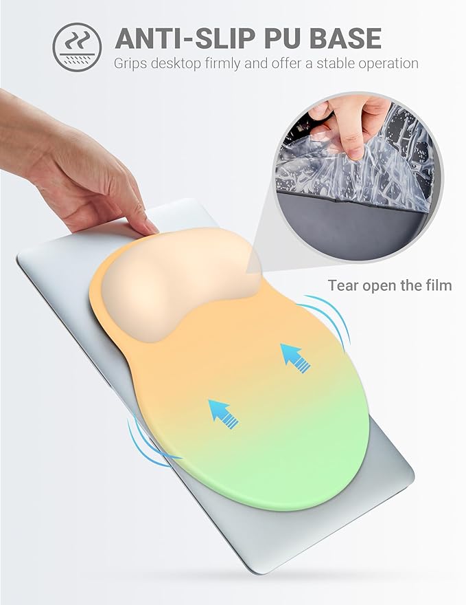 Ergonomic Mouse Pad Wrist Support, Comfortable Mouse Pad Wrist Rest, Relieve Wrist Pain Gel Mouse pad, Non-Slip Rubber Base Mousepad for Laptop, Computer(Gradient Yellow Green)