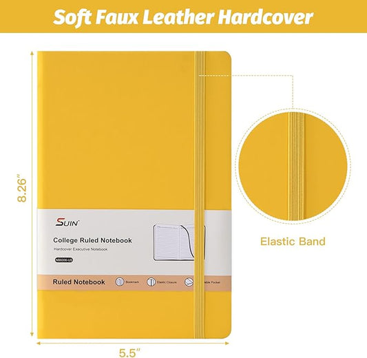 SUIN Hardcover-Journal-Notebooks, A5 Lined Journals Notebook for Writing 200 Pages, 8.2 x 5.5 inch, Classic Ruled Notebooks for Work/Travel/College (Yellow- 1 Pack)