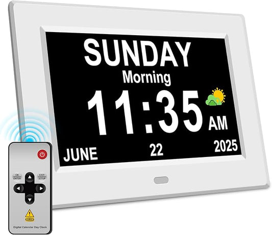 11'' Digital Alarm Clock for Elderly Large Display for Seniors Electric Clocks with Date Day of Week 12 Alarms 4 Colors Desk Wall Calendar Clocks for Memory Loss Alzheimers Dementia Auto DST/Dimmer
