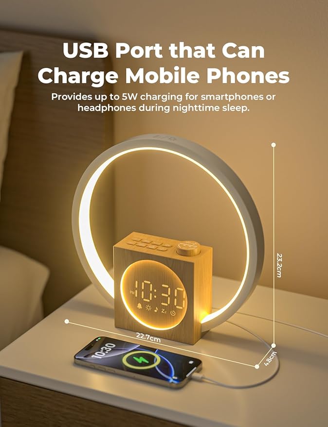 LIORQUE Sunrise Alarm Clock, Wake up Light with White Noise for Heavy Sleepers, Adjustable Sleep Timer, Volume&Brightness, Night Light with Dynamic Colors, 30 Sleep Sounds for Baby Kids Adults