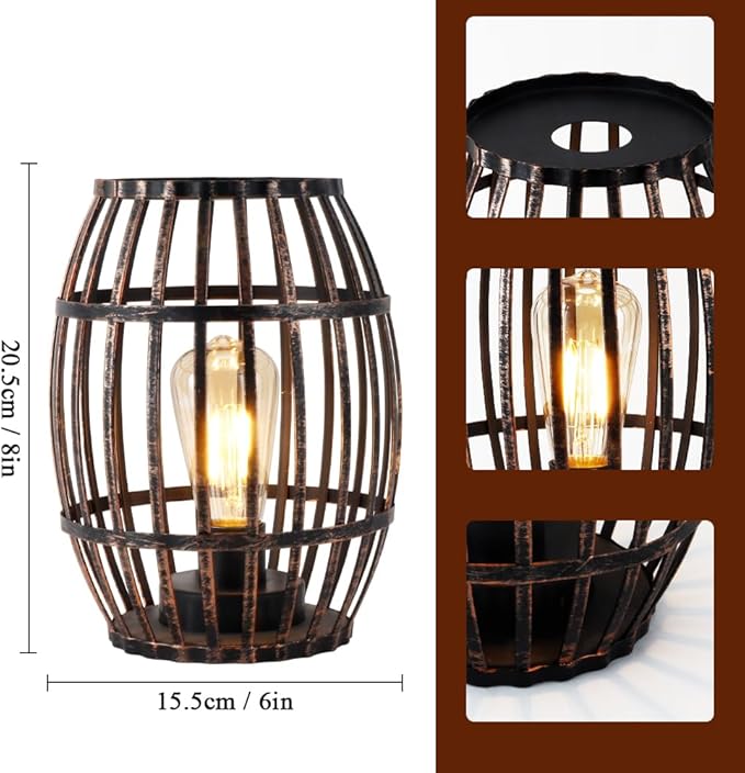 JHY DESIGN Decorative Table Lamp Battery Powered 8“H Cordless Metal Wine Cork Holder Lamp with 6-Hour Timer for Tabletop Home Patio Dining Room Living Room(Black Brushed Gold)