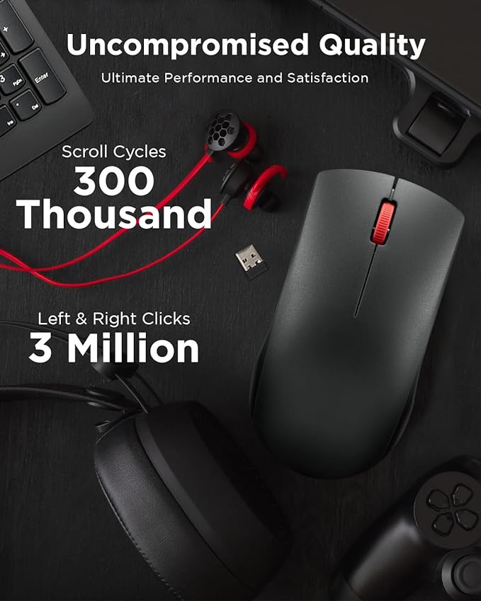 Lenovo Wireless Mouse (WL150) - 2.4G Nano USB-A Ambidextrous Ergonomic Mouse – 3-Million Clicks, 1,000 DPI – Portable Compact Cordless Design - Computer & Laptop Accessories