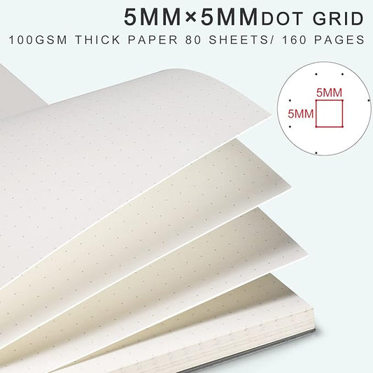 AHGXG Bullet Dotted Journal, 3 Pack Spiral Notebook A5, with 100GSM Thick Dot Grid Paper, Transparent Hardcover, Journal Stencils, 80 Sheets, 5.7" x 8.3", Yellow, Green, Blue