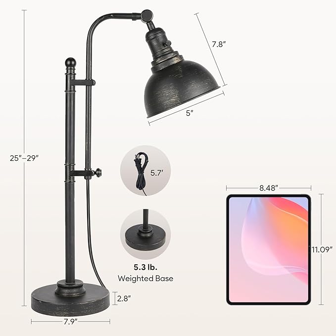 VONLUCE Rustic Desk Lamp Black Adjustable, Industrial Style Metal Task Lamp (25"-29"), Vintage Work Lamp, Farmhouse Reading Lamp in Aged Bronze Finish, ETL Certificate