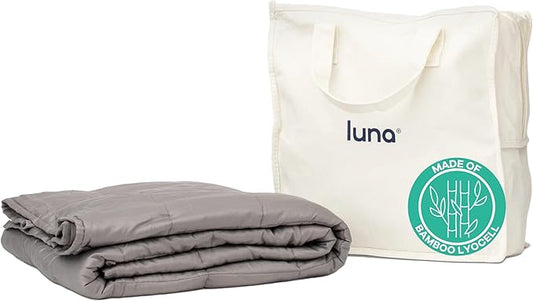 Luna Cooling Weighted Blankets for Adults - 100% Lyocell Rayon Soft Blanket Back to School Dorm Room Essentials - Travel Relaxation Gifts [20lbs - Queen - 60" x 80"] [Light Grey] - Imported