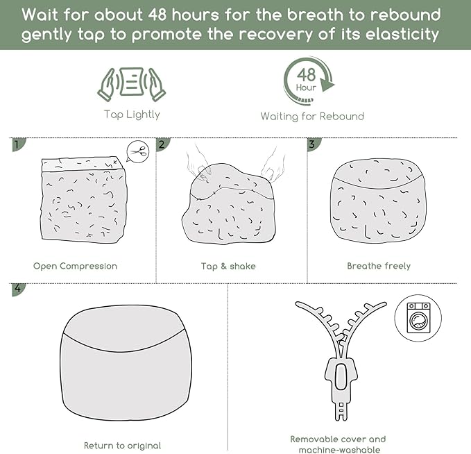 HIGOGOGO Round Stuffed Pouf Ottoman, Pu Leather Poufs with Foam Chunk Filling Foot Stool Storage Ottoman, 26 X 18 Floor Poufs Foot Rest for Living Room, Brown