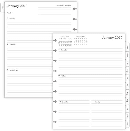 2026 Weekly Planner Refills for Happy Planner Classic Notebook - 9 Discs Punched, Two Pages Per Week, Jan 2026 to Dec 2026, 7" x 9-1/4"