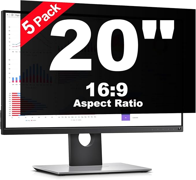 [5 Pack] 20 Inch Computer Privacy Screen Protector for 16:9 Widescreen Monitors-Anti-Glare & Blue Light Filter,Anti-Spy Film,Reduces Eye Strain(Fits Most Desktop Screens)