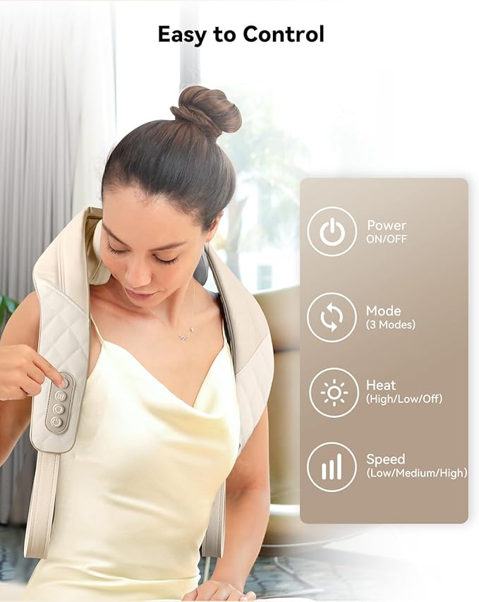 Snailax Cordless Neck Massager with Heat, Kneading Neck and Shoulder Massager Deep Tissue, Shiatsu Back Pillow, 2 Heating Levels,Gifts for Mom Dad