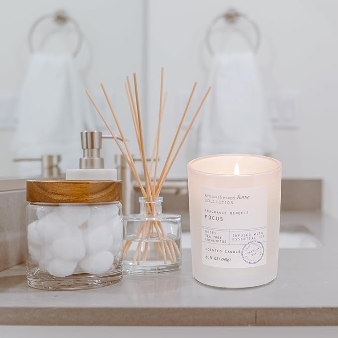 Eucalyptus Candle, Eucalyptus & Tea Tree Scented Candles,Soy Wax White Candles for Home Scented,Candle Gift for Women Men,8.5oz