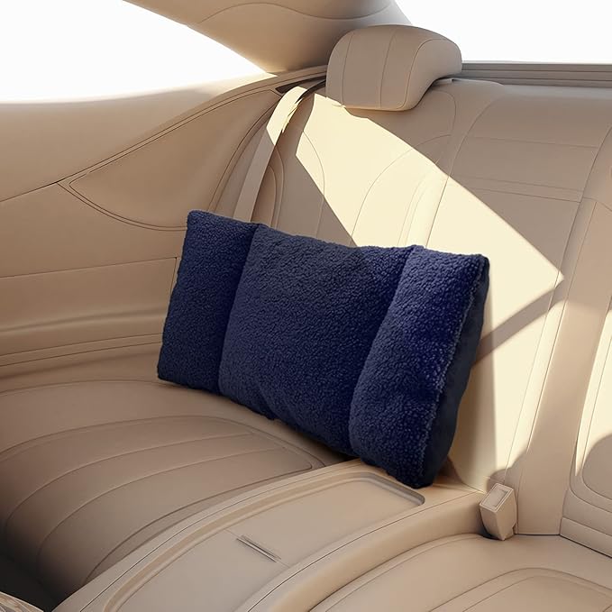 Queekay Fleece Lumbar Support Pillow 3 Section Back Pillow Office Chair for Back Support Comfortable Lumbar Cushion for Car Seat Pain Relief Sofa Rest(Deep Blue)