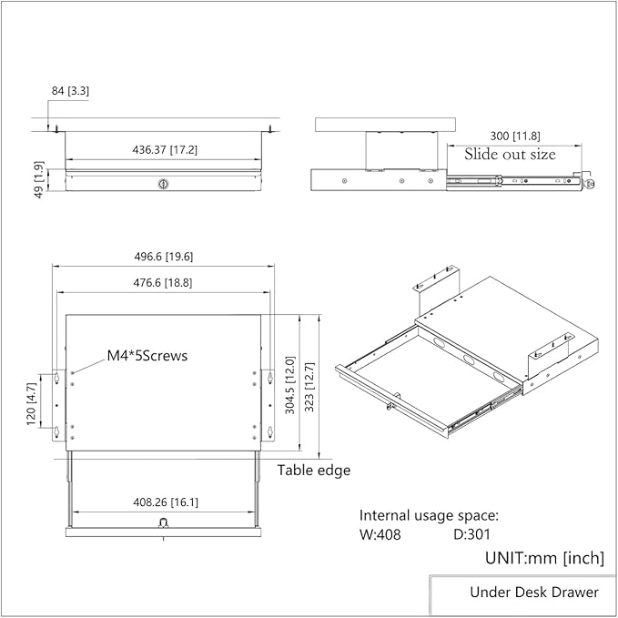 17 Inch Wide Under Desk Lockable Sliding Out Drawer, Pulling Out Secure Storage Organizer Under Desk with a Crossbar Max. 3.2" High at Office or Home, 12 Inch Deep