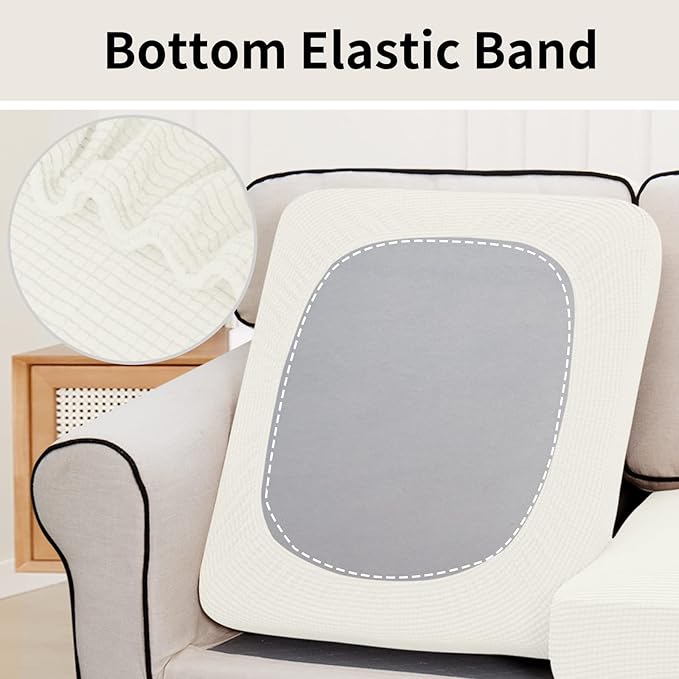 Easy-Going Stretch Individual Chair Couch Cover Sofa Furniture Protector Slipcover - Soft Flexibility With Elastic Bottom (3-Piece Cushion Cover, Cream)