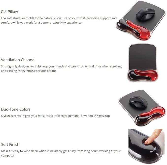 Kensington Duo Gel Mouse Pad with Wrist Rest - Red (K62402AM)