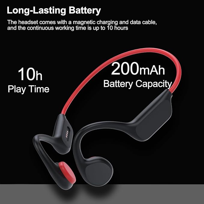 Bone Conduction Headphones Sports Headset Open-Ear Bluetooth 5.4 Wireless Swimming Earphones with Built-in Mic 32G Memory Magnetic Charging IPX8 Waterproof for Workout Running Cycling (Pure Black)