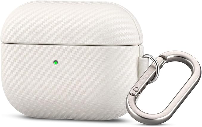 Leather Case - for AirPods Pro 2 Case Cover with Keychain - Selected Skin-friendly Leather, Carbon Fibre Texture, Handmade Shockproof Hard Cover for AirPods Pro 2nd Generation Earbuds - White