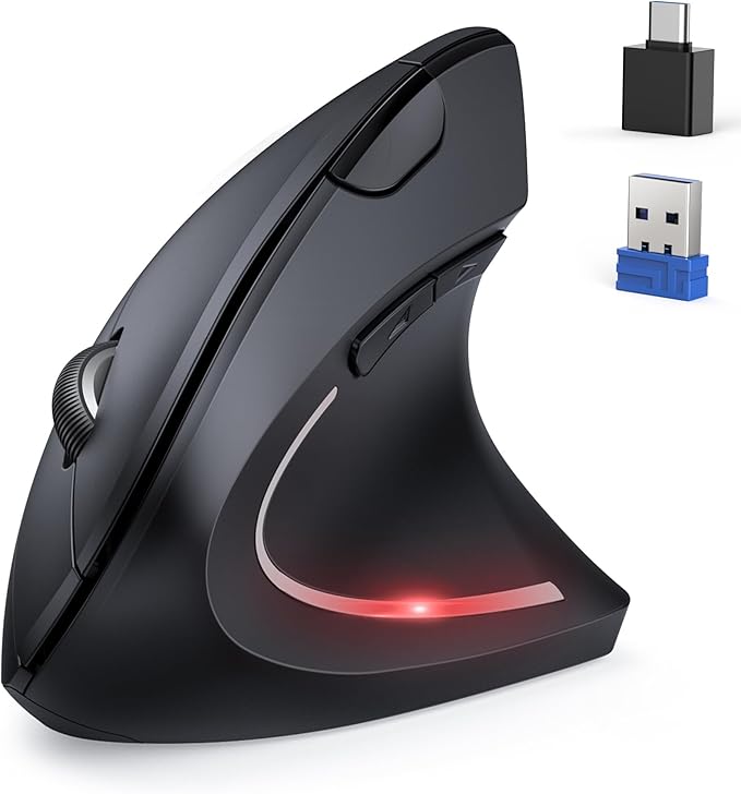 TECKNET Ergonomic Mouse, Jiggler Bluetooth Wireless Vertical Mouse, 4800 DPI Silent Mouse with 6 Adjustable DPI Levels, 2.4GHz (USB A & C) Mouse, 6 Buttons Computer Mice - Wide Compatibility
