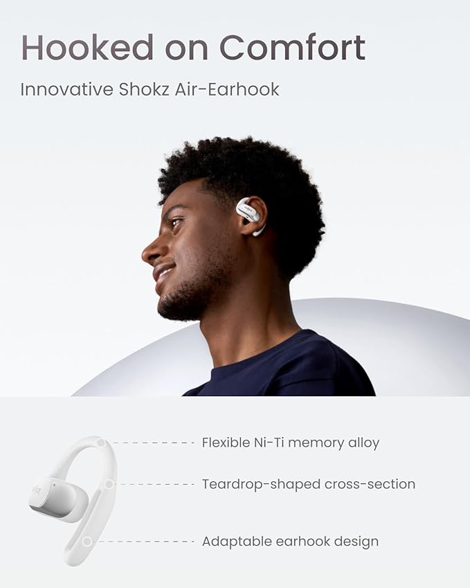 SHOKZ OpenFit Air - Open-Ear Headphones, True Wireless Earbuds, Water Resistant, Secure Earhooks for Daily Use, White