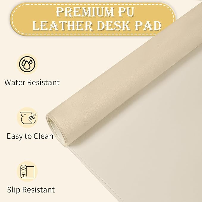 Large Desk Pad, 47.2" x 17" PU Leather Desk Mat for Desktop, Non-Slip Office Desk Mat for Desk, Desk Blotter Pad, Waterproof Computer Pad for Desk, Keyboard Mats for Home & Office (Apricot)