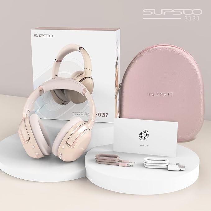 Bluetooth Headphones Over Ear Headphones Noise Cancelling with Mic, 80H Playtime and Stereo Surround Sound Wireless Bluetooth Headset for Home Office Cellphone PC, Rosegold