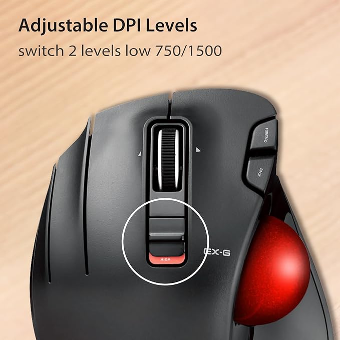 ELECOM EX-G Left Handed Trackball Mouse, 2.4 GHz USB Wireless, Ergonomic, Thumb Control, Tracking Roller Ball, 6 Programmable Buttons, Tilt Scroll